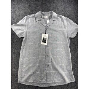Ike Behar Linen Blend Camp Shirt Men’s M Gray White Windowpane NWT